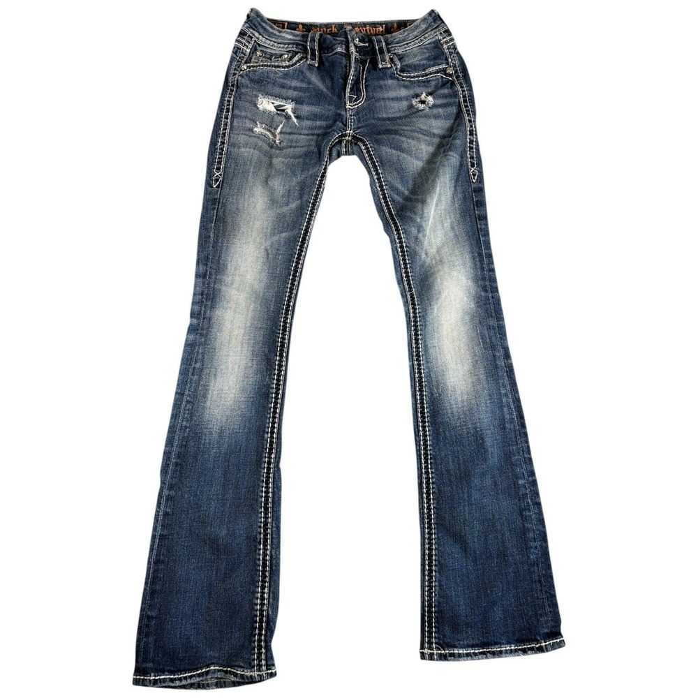Rock Revival Bootcut Jeans Womens 25 Blue Distressed Y2K Slim Faded Western Y2K